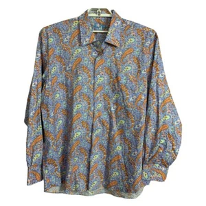 Alan Flusser Men’s XL Blue Orange Paisley Button Down Long Sleeve Shirt Cotton - Picture 1 of 10