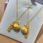 Pure 999 24K Yellow Gold Moeny Coin Bag Pendant With 18K Wheat Necklace 18in