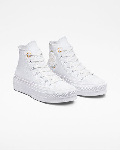 CONVERSE Chuck Taylor All Star Lift HI Ricamo Autunno Piattaforma A05068C Bianco