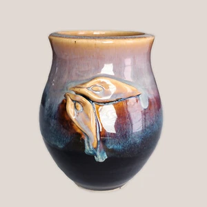Handmade Ceramic Glazed Vase with Flower Design Ombre Effect Purple Tan Black - Picture 1 of 6