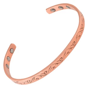 Copper Magnetic Therapy Bracelet 6 High Power Rare Earth Magnets Shiny Vines - Picture 1 of 2