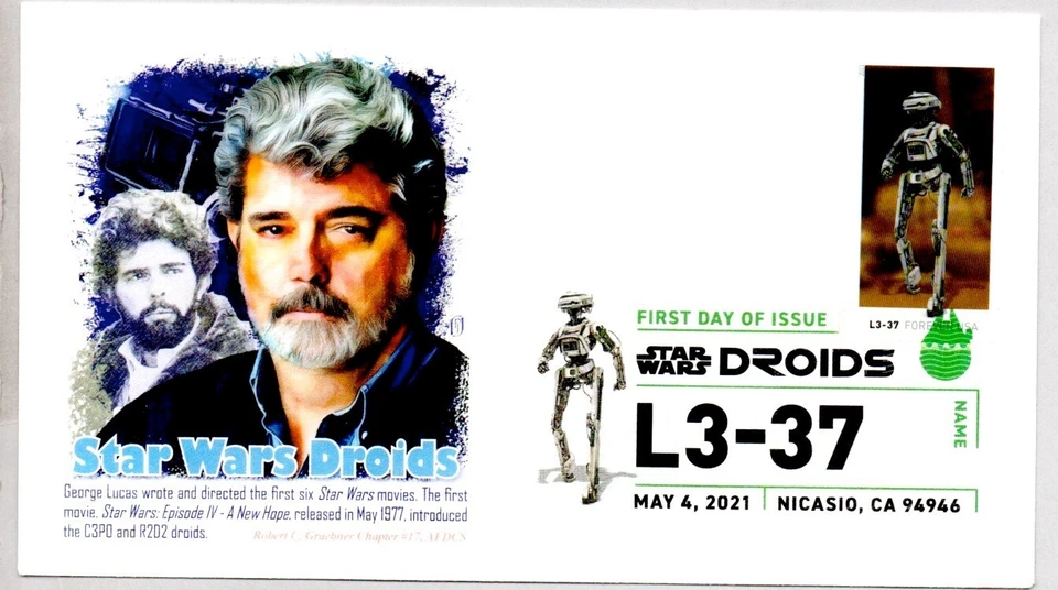 #5577 L3-37 STAR WARS DROIDS FIRST DAY OF ISSUE, GEORGE LUCAS, COLOR CANCEL - Image 1 of 1