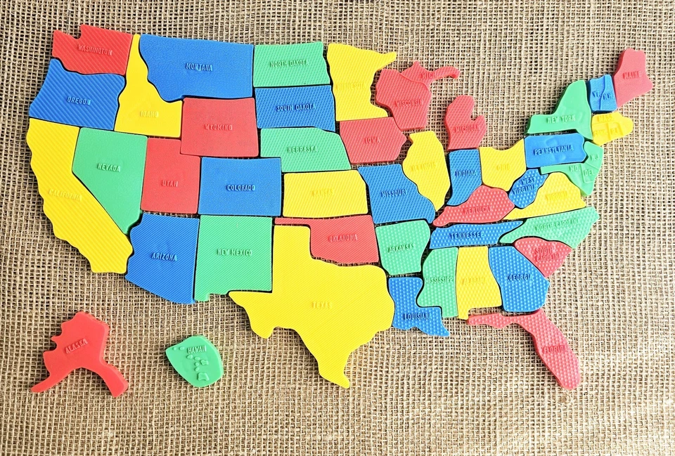 Mapa rompecabezas plástico imanes 50 estados de Estados Unidos vintage Foto 1 de 4