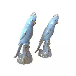 Statuine di cacatua in porcellana blu vintage metà secolo - set di 2 - Foto 1 di 10