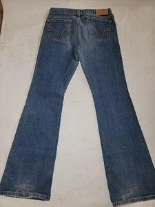 VTG Hollister Jeans Womens 7 Blue Flare Mid Rise Painted Y2K Denim - Picture 1 of 9