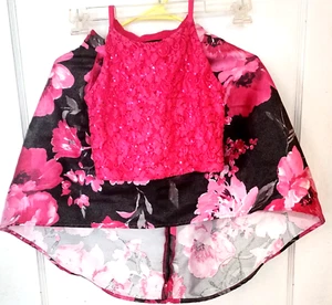 BCX Girls 2-Piece Pink/Black Floral Skirt and Top Size 7 - Picture 1 of 12