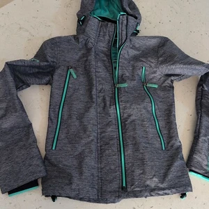Superdry Pop Zip Velocity Sd-Windcheater Women`s Jacket Grey/Teal Size US 8 - Picture 1 of 14