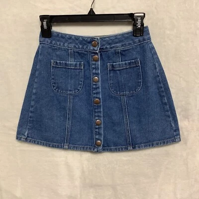 Minifalda de Jean Brandy Melville Cintura 24 Bolsillos Denim Algodón Botón Frontal Línea A Foto 1 de 4