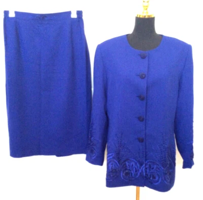 Traje Falda St. Anthony Noche Azul Bordado Estrás 100% Lana 2 Piezas Talla 14W Foto 1 de 4