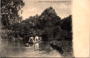 Cartolina d'epoca C. 1910 amanti barca a remi sul fiume Rockaway Pine Brook New Jersey  - Foto 1 di 2