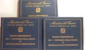 MICHELANGELO 500 LIRE 1975 ARGENTO SILVER FIOR DI CONIO FOLDER UNC - Foto 1 di 5