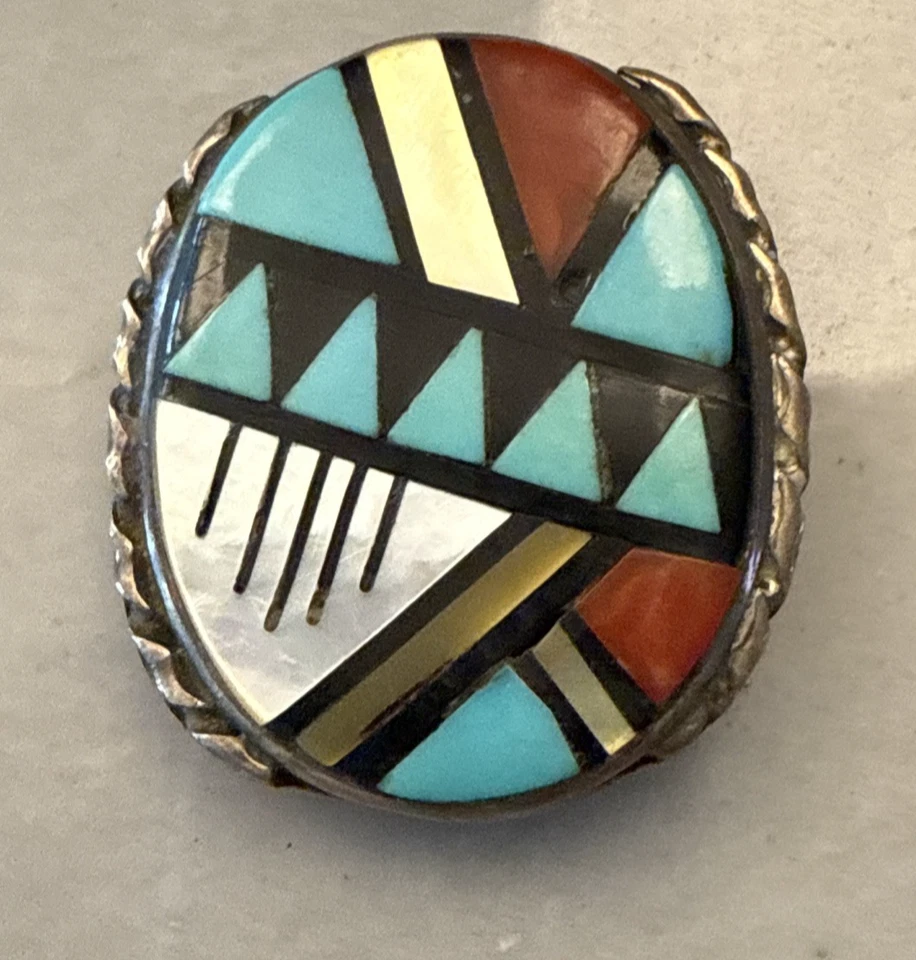 Винтажный галстук-боло Zuni John Rosalie Bowannie бирюзовая инкрустация 1,25 x 1,4 с подписью JRB - Изображение 1 из 4