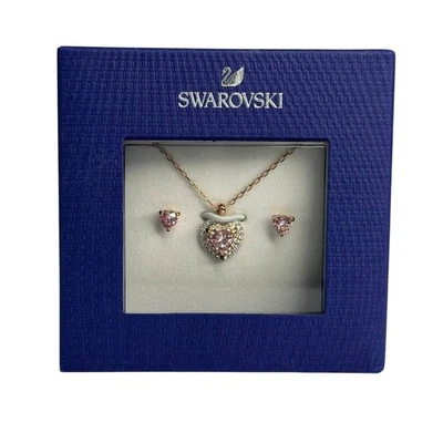 Conjunto único de brincos e pingente de coração de ouro rosa Swarovski - Imagem 1 de 4