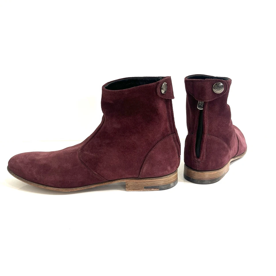 Botas de tornozelo Alberto Fasciani couro camurça tamanho 36 EUA 6 Bergundy Steampunk Western - Imagem 1 de 4