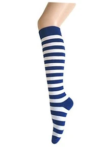Triple M Plus TRM Knee High/Over knee Zebra stripes Socks One Size Blue/White - Picture 1 of 3