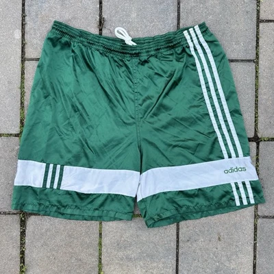 Vintage Adidas 90s Soccer Shorts Shiny Nylon Green Sz Medium Made In USA - Image 1 of 4