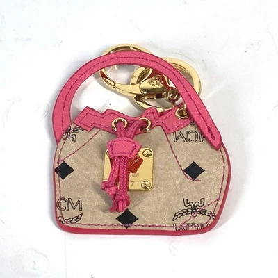 MCM Bag Design Drawstring Bag Visetos Logo Bag Charm Keychain Leather Beige - Image 1 of 4