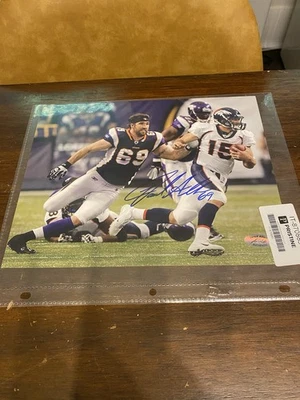 Foto firmada por Jared Allen 8x10 Vikings vs Broncos Beckett certificado de autenticidad NFL autógrafo Foto 1 de 2
