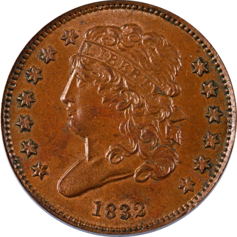 1832 Half Cent ANACS MS62 BRN C-1 R.2 Superb Eye Appeal Strong Strike Cover