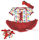 Valentine 1ST Birthday Rainbow Heart Bodysuit Skirt Baby Dress & Shoes NB-18M