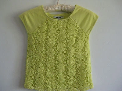 DKNY Girl's Crochet Top Bright Yellow Color Crew Neck Short Sleeve Size S. - Image 1 of 4
