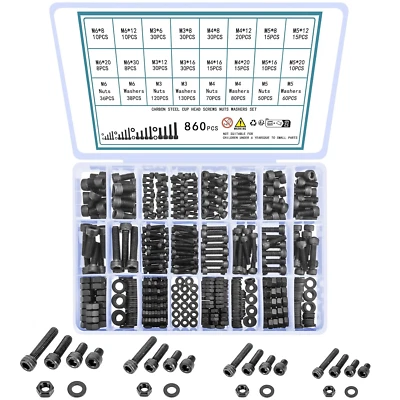 MRSDZ 860Pcs M3 M4 M5 M6 Metric Screw Assortment Kit,Hex Socket Head Cap Screws Nuts a