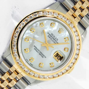 Rolex DateJust 36 MOP Diamond Dial 2Tone Gold Diamond Bezel Watch 3.00 ctw - Picture 1 of 11