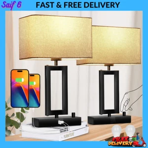 2x Bedside Touch Lamps Modern Table Desk Light Black Silver Base Home Decor - Picture 1 of 9