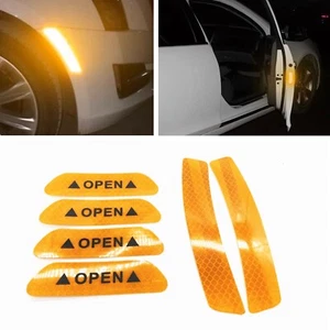 Car Door Warning Decal Sticker OPEN Reflective Yellow Anti-collision 6PCS - Picture 1 of 8