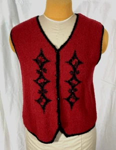 Vintage, Koret Petites Wool Blend Sweater Vest W/Rose & Beads Embellish, Size P - Picture 1 of 9