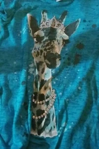 Justice Girls T-shirt Top Blue Giraffe Crown Rhinestone Sheer Size 14 - Picture 1 of 11
