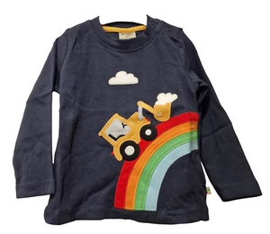 Ex Frugi Top Boys Girls Digger Rainbow Applique Navy Cotton 1-5 Years NEW - Picture 1 of 6