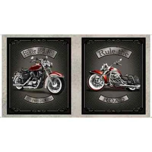 .6 Yard Cotton Fabric - Quilting Treasures Ride Free Motorcycle Pillow Panel - Picture 1 of 1