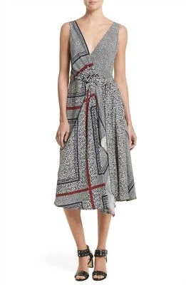 Women's Derek Lam 10 Crosby Print Pleated Silk Wrap Dress, Size 4-Black 152341 - Image 1 of 4