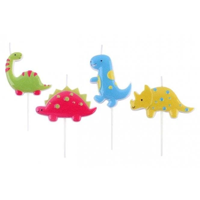 Dinosaur Candles Cake Topper Decoration T REX Set of 4 Toppers - Image 1 of 4