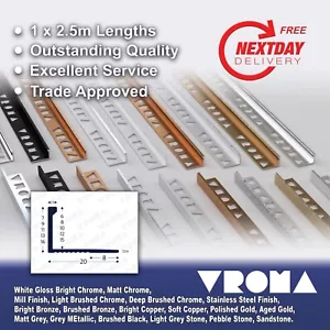 Tile Trim Edge Vroma Singles All Colour- Straight L-Shape- 2.5M Aluminium Chrome - Picture 1 of 89