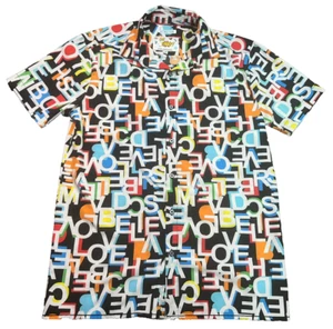 Oh Snap Drill Clothing Stretch All Over Print Letters Love Button Shirt Size S - Picture 1 of 6