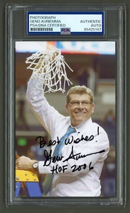 Foto firmada por Geno Auriemma (PSA) UConn Huskies entrenador de baloncesto para mujer patio - Imagen 1 de 2