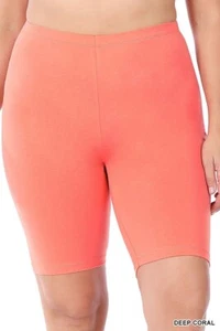 Plus Size Zenana Cotton Bike Shorts 2X Deep Coral Stretchy Comfortable Fit - Picture 1 of 5
