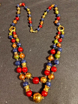 Collar de dos hebras vintage firmado LC Liz Claiborne tono dorado cuentas vinculadas - 36" Foto 1 de 4