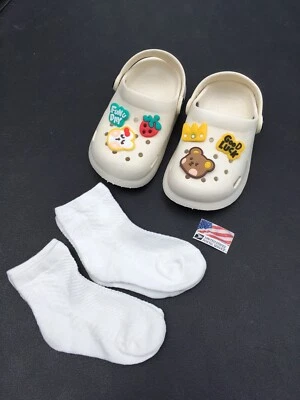 Infant Baby Garden Shoes Toddler Slip-On Casual  Slipper Sandals + 2 Pairs Socks - Image 1 of 4