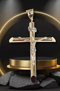 Collar Dije Colgante Cruz Jesús Crucifijo Amarillo 14k 3,5"" Gran Relleno de Oro - Imagen 1 de 6