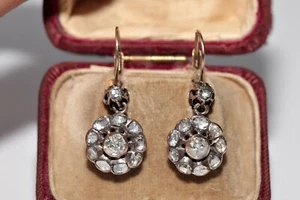 Antique Circa 1900s Ottoman 8k Gold Natural Rose Cut Diamond Earring - Picture 1 of 18