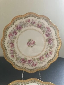 Haviland Limoges Schleiger Round Dinner Plate 10" Rose Floral Gold Trim Set of 2 - Picture 1 of 11
