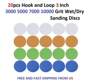 20pcs Hook and Loop 3 Inch 3000 5000 7000 10000 Grit Wet/Dry Sanding Discs - Picture 1 of 5