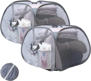90L Foldable Laundry Basket with Handles, Mesh Hamper, Gray, 2PCS - Picture 1 of 7