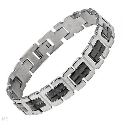 Pulsera Caballeros Hecha en Esmalte Negro y Acero Inoxidable 8" Foto 1 de 2