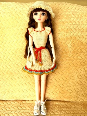 Conjunto de muñeca de 22 pulgadas tejido a mano de tres piezas: vestido, sombrero y bolso ropa de muñeca Foto 1 de 4