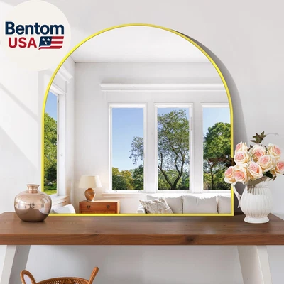 Espejo de Pared Arqueado, Espejo Arqueado Dorado 30"X30" con Vidrio Templado, Marco de Metal, Foto 1 de 4