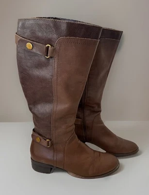 Franco Sarto Women’s Crash Brown Leather Tall Zip Boots Size 9.5M - image 1 of 4